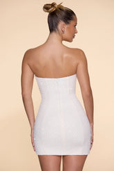 Embellished Strapless Cowl Neck Mini Dress in Ivory